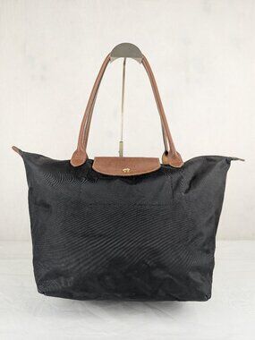 Longchamp Le Pliage Tote Bag Black Nylon Leather - Preowned - Authentic